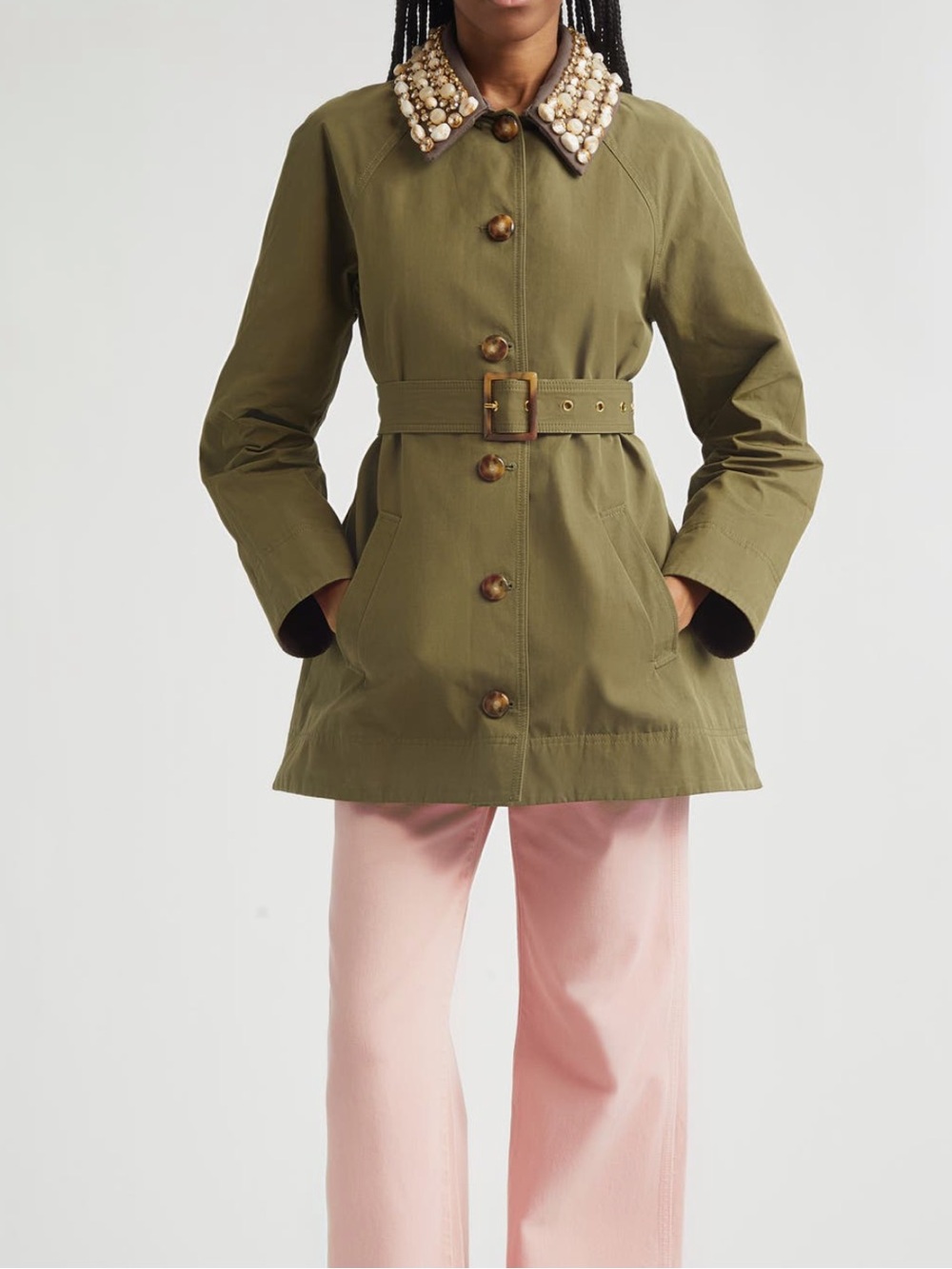 Veronica Beard Langham Waxed Belted Dickey Coat with Removable Collar Size S/P